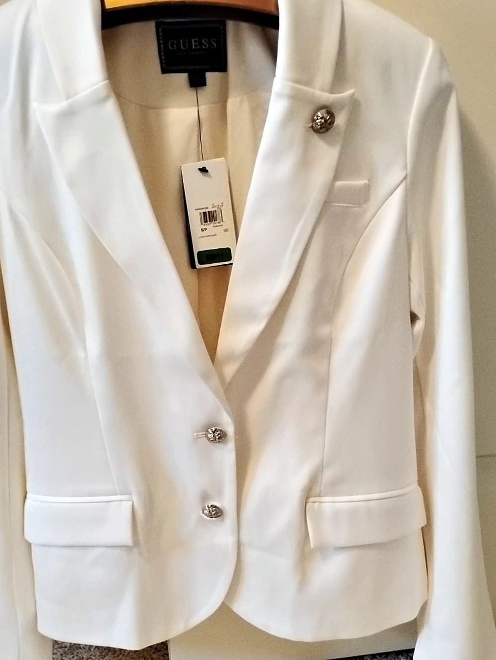 GUESS Doris Rhinestone Button Blazer White - Picture 2 of 3